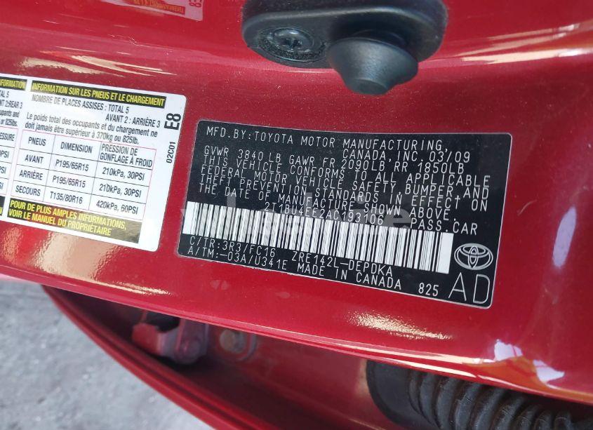 Photo 9 of 2010 Toyota Corolla LE (VIN 2T1BU4EE2AC193106)