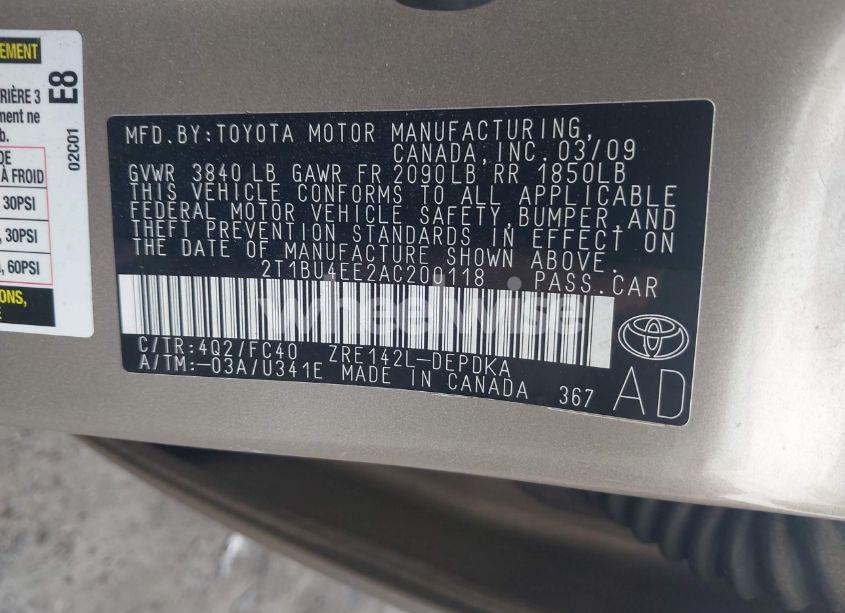 Photo 9 of 2010 Toyota Corolla LE (VIN 2T1BU4EE2AC200118)