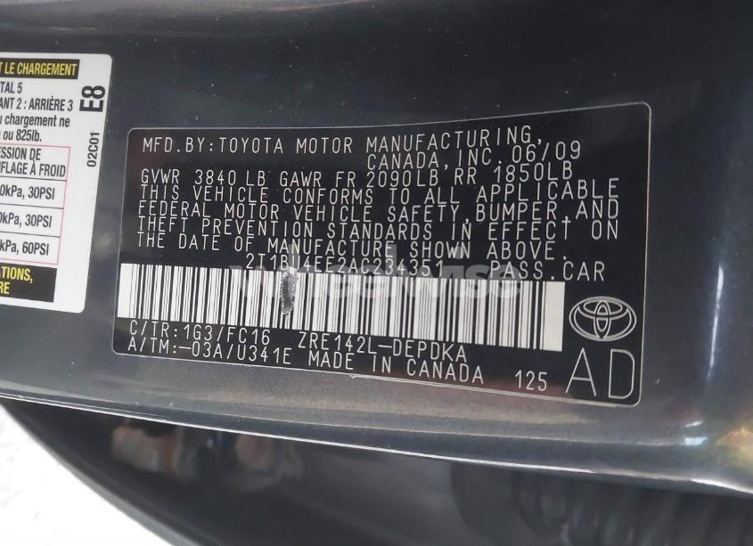 Photo 9 of 2010 Toyota Corolla LE (VIN 2T1BU4EE2AC234351)