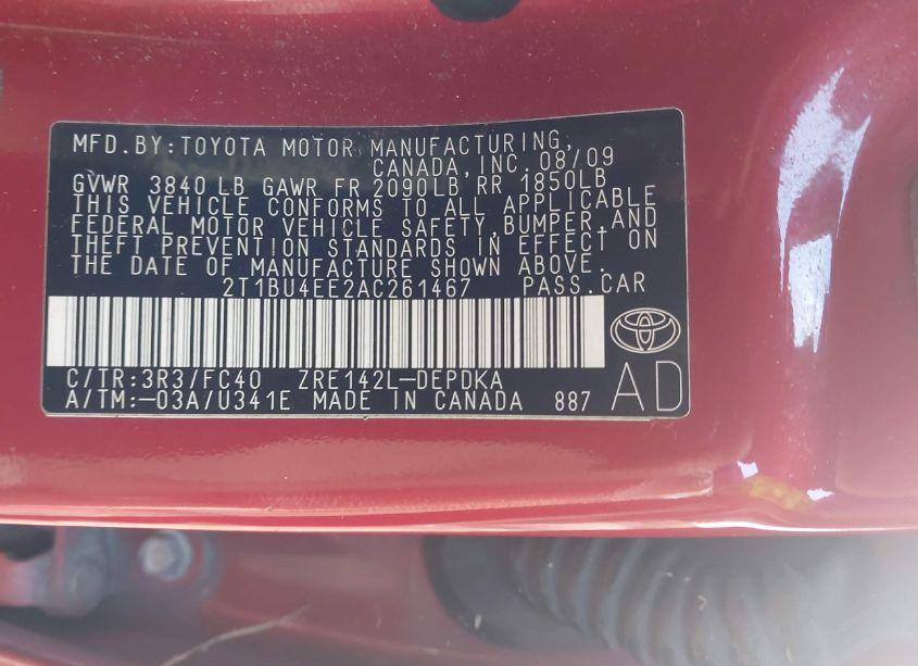 Photo 9 of 2010 Toyota Corolla LE (VIN 2T1BU4EE2AC261467)