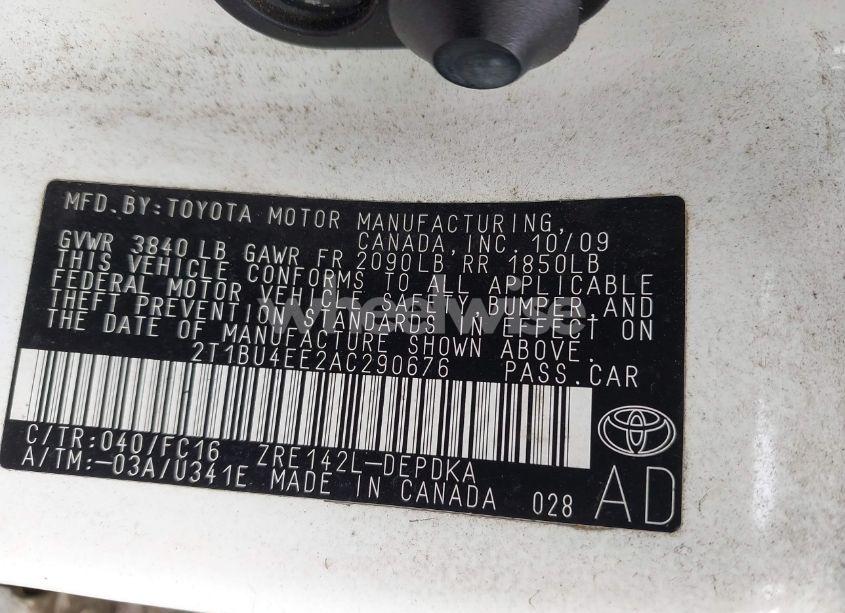 Photo 9 of 2010 Toyota Corolla LE (VIN 2T1BU4EE2AC290676)