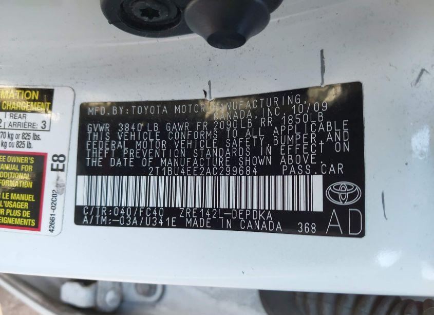 Photo 9 of 2010 Toyota Corolla LE (VIN 2T1BU4EE2AC299684)