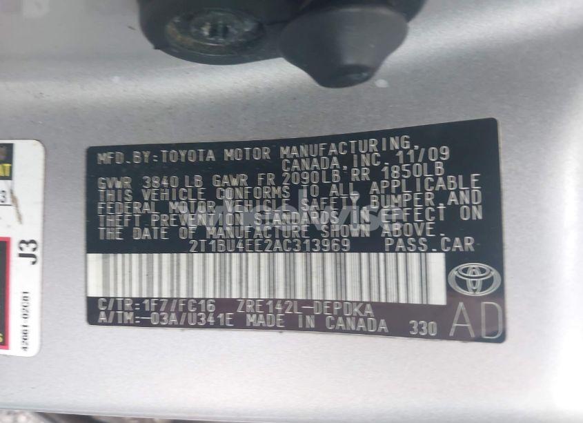 Photo 9 of 2010 Toyota Corolla LE (VIN 2T1BU4EE2AC313969)