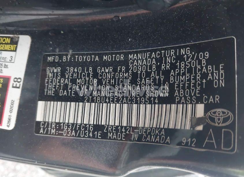 Photo 9 of 2010 Toyota Corolla LE (VIN 2T1BU4EE2AC319514)