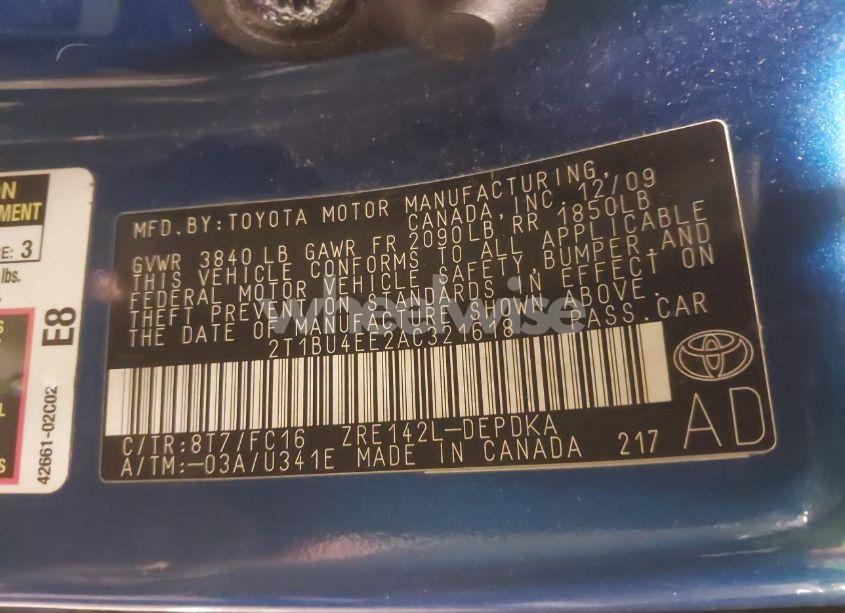 Photo 9 of 2010 Toyota Corolla LE (VIN 2T1BU4EE2AC321618)