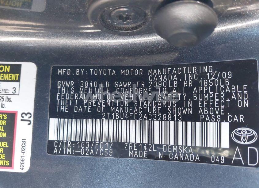 Photo 9 of 2010 Toyota Corolla S (VIN 2T1BU4EE2AC328813)