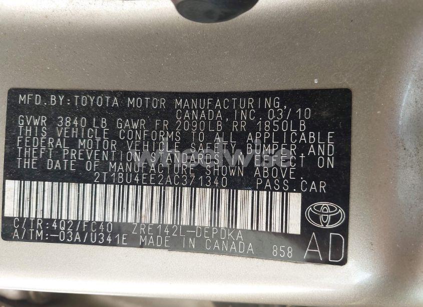 Photo 9 of 2010 Toyota Corolla LE (VIN 2T1BU4EE2AC371340)