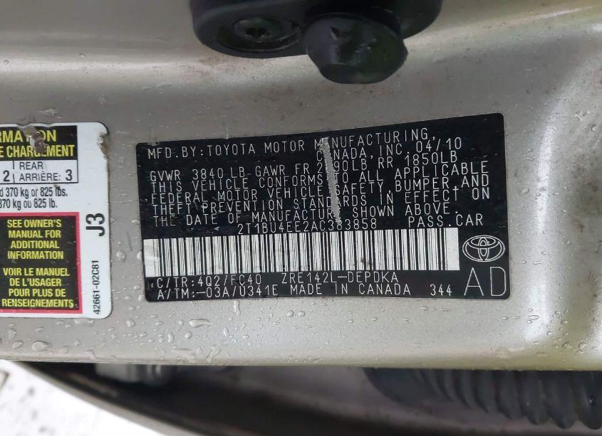 Photo 9 of 2010 Toyota Corolla LE (VIN 2T1BU4EE2AC383858)