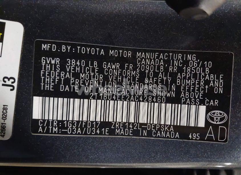 Photo 9 of 2010 Toyota Corolla S (VIN 2T1BU4EE2AC428460)