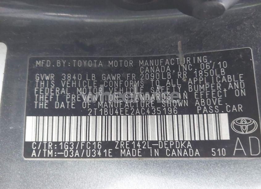 Photo 9 of 2010 Toyota Corolla LE (VIN 2T1BU4EE2AC435196)