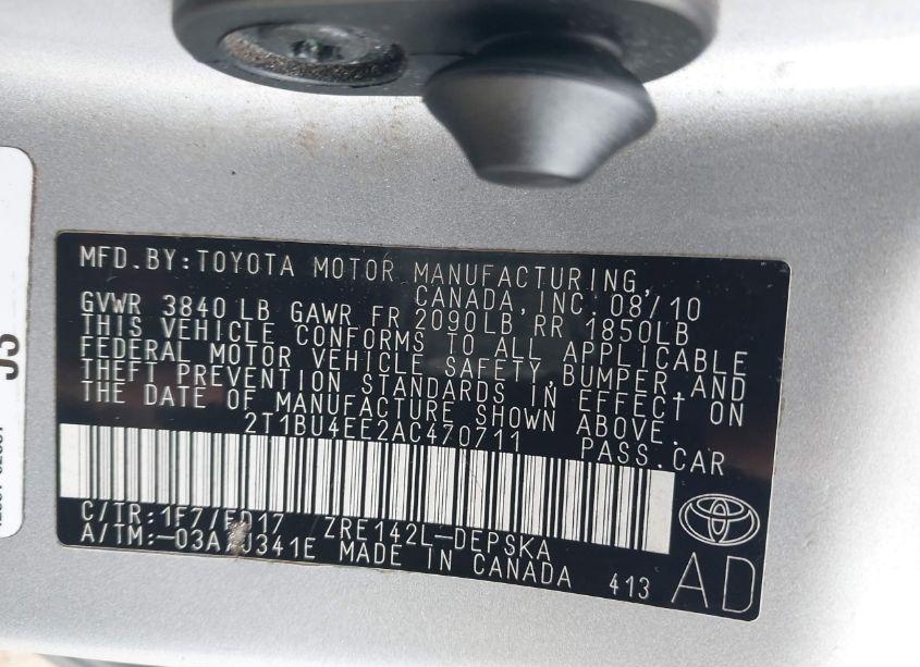 Photo 9 of 2010 Toyota Corolla S (VIN 2T1BU4EE2AC470711)