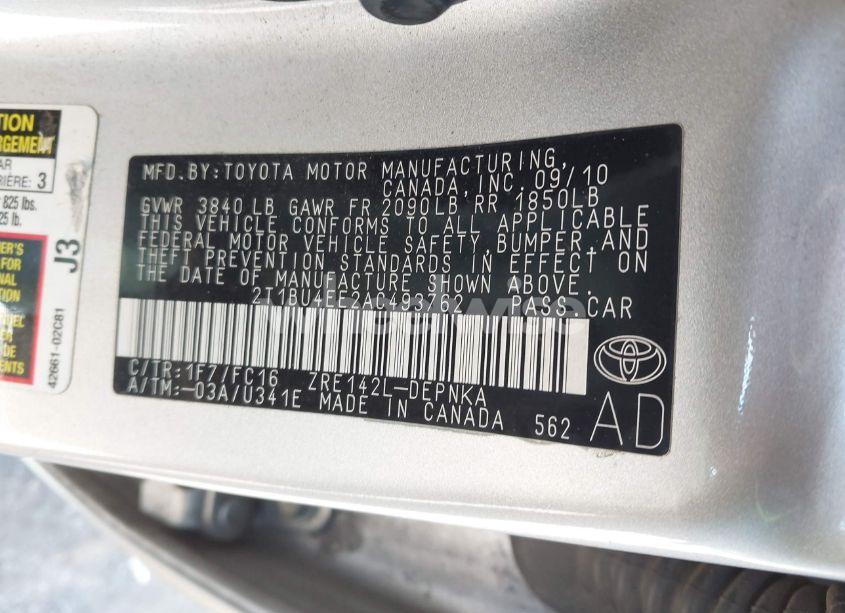 Photo 9 of 2010 Toyota Corolla XLE (VIN 2T1BU4EE2AC493762)