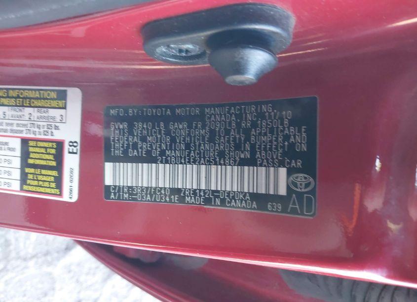 Photo 9 of 2010 Toyota Corolla LE (VIN 2T1BU4EE2AC514867)