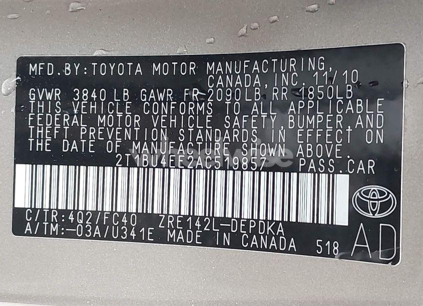 Photo 9 of 2010 Toyota Corolla LE (VIN 2T1BU4EE2AC519857)