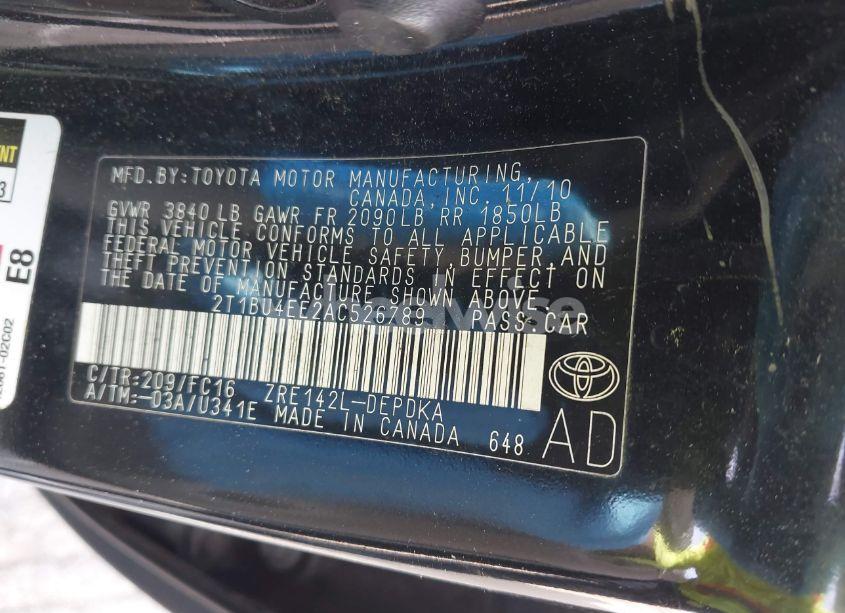 Photo 9 of 2010 Toyota Corolla LE (VIN 2T1BU4EE2AC526789)