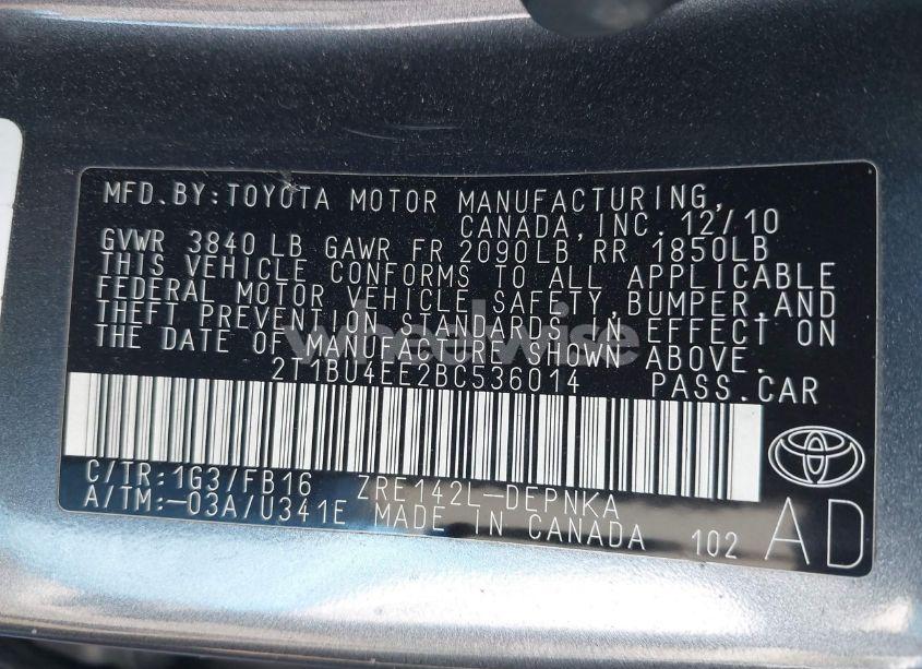 Photo 9 of 2011 Toyota Corolla LE (VIN 2T1BU4EE2BC536014)