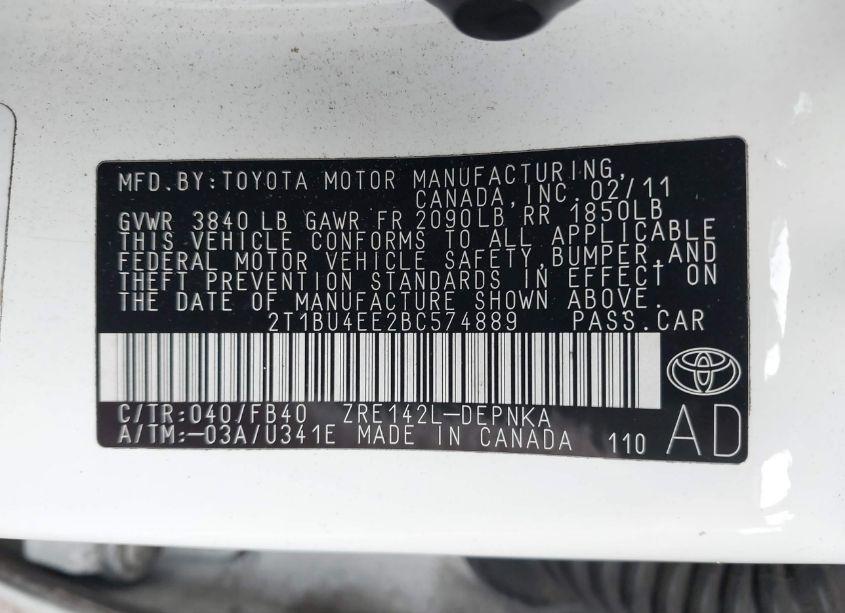 Photo 9 of 2011 Toyota Corolla LE (VIN 2T1BU4EE2BC574889)