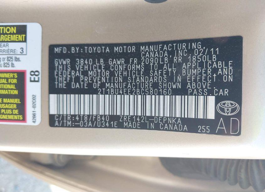 Photo 9 of 2011 Toyota Corolla LE (VIN 2T1BU4EE2BC580160)