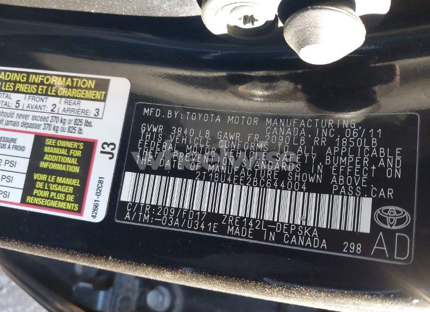 Photo 9 of 2011 Toyota Corolla S (VIN 2T1BU4EE2BC644004)