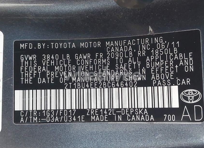 Photo 9 of 2011 Toyota Corolla S (VIN 2T1BU4EE2BC646402)