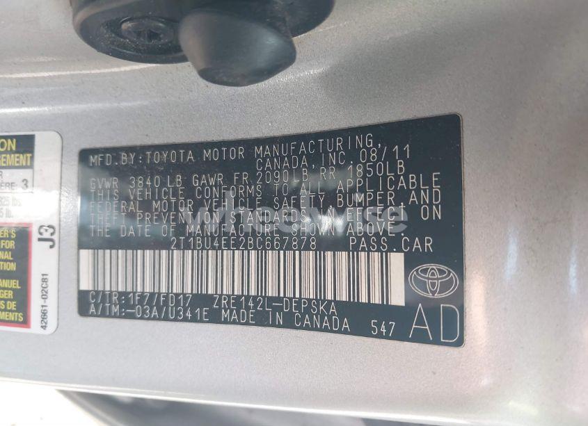 Photo 9 of 2011 Toyota Corolla S (VIN 2T1BU4EE2BC667878)