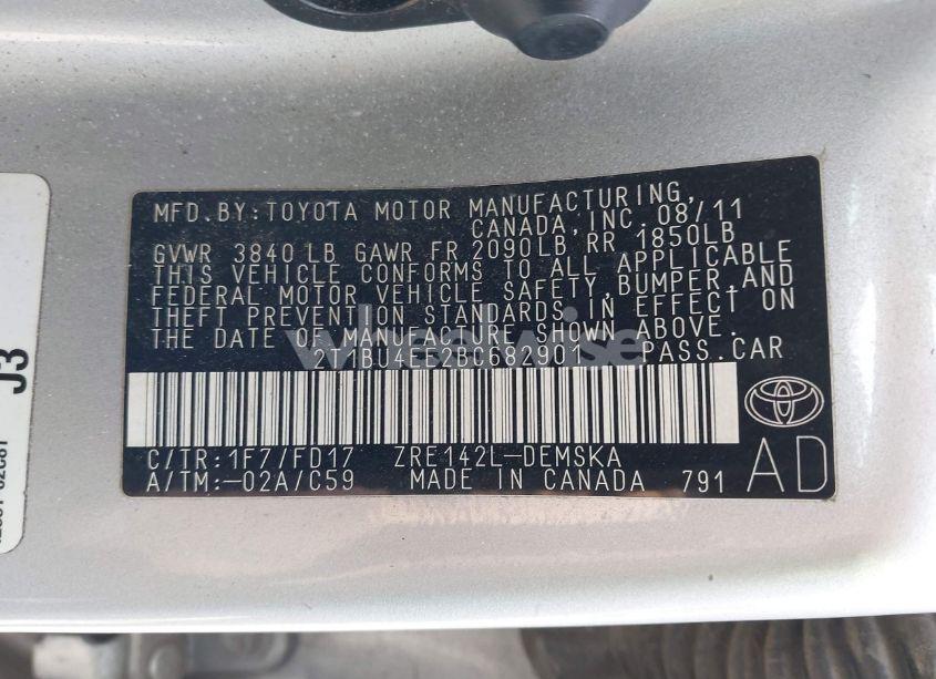 Photo 9 of 2011 Toyota Corolla S (VIN 2T1BU4EE2BC682901)