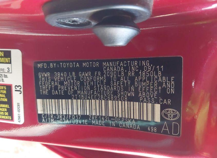 Photo 9 of 2011 Toyota Corolla S (VIN 2T1BU4EE2BC689508)