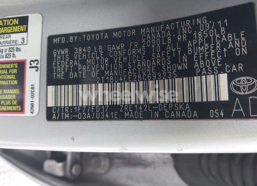 Photo 9 of 2011 Toyota Corolla S (VIN 2T1BU4EE2BC693235)
