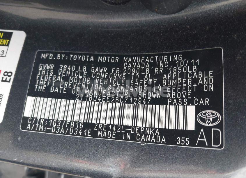 Photo 9 of 2011 Toyota Corolla LE (VIN 2T1BU4EE2BC712947)
