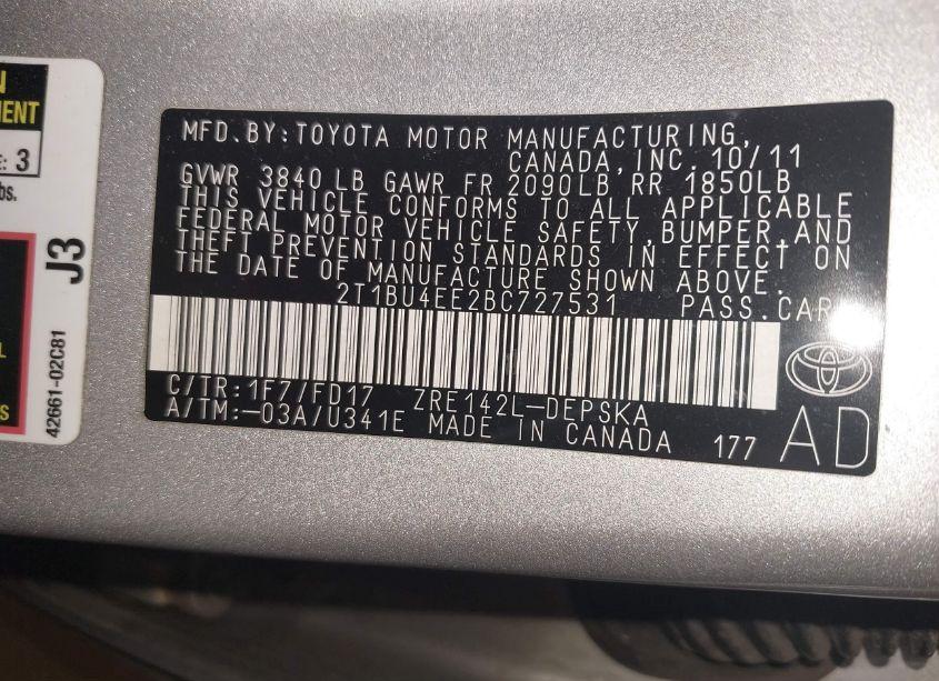 Photo 9 of 2011 Toyota Corolla S (VIN 2T1BU4EE2BC727531)