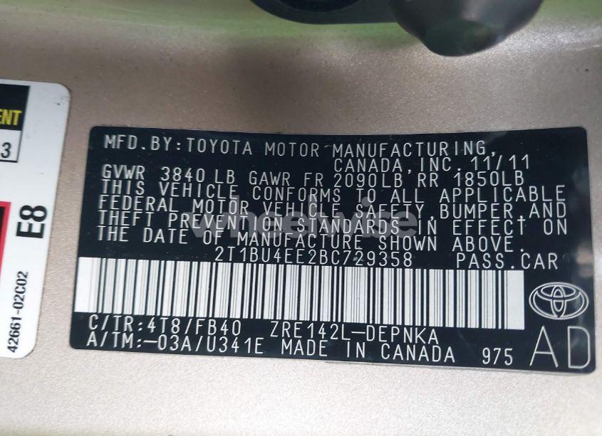 Photo 9 of 2011 Toyota Corolla LE (VIN 2T1BU4EE2BC729358)