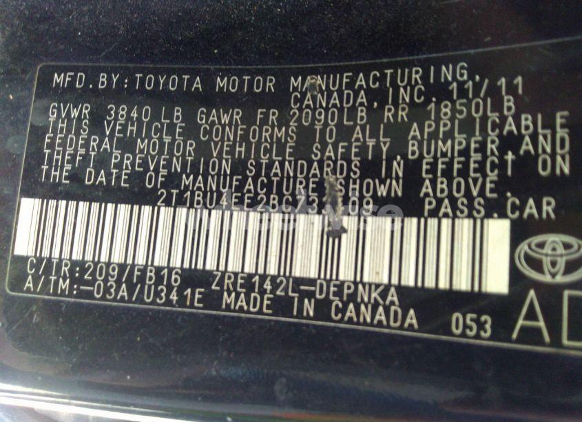 Photo 9 of 2011 Toyota Corolla LE (VIN 2T1BU4EE2BC733409)