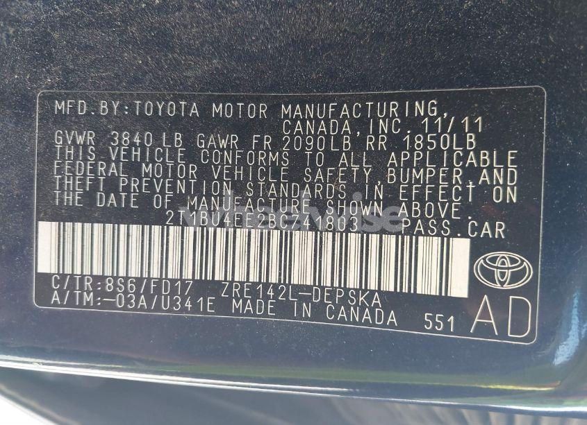 Photo 9 of 2011 Toyota Corolla S (VIN 2T1BU4EE2BC741803)