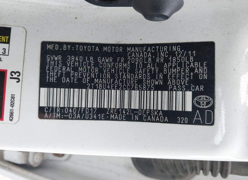 Photo 9 of 2012 Toyota Corolla S (VIN 2T1BU4EE2CC765875)