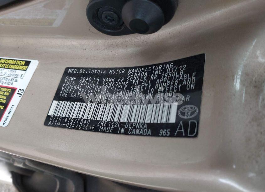 Photo 9 of 2012 Toyota Corolla LE (VIN 2T1BU4EE2CC786399)