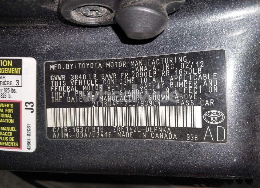 Photo 9 of 2012 Toyota Corolla LE (VIN 2T1BU4EE2CC793904)