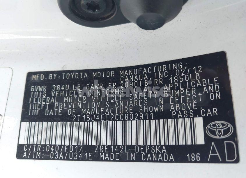 Photo 9 of 2012 Toyota Corolla S (VIN 2T1BU4EE2CC802911)