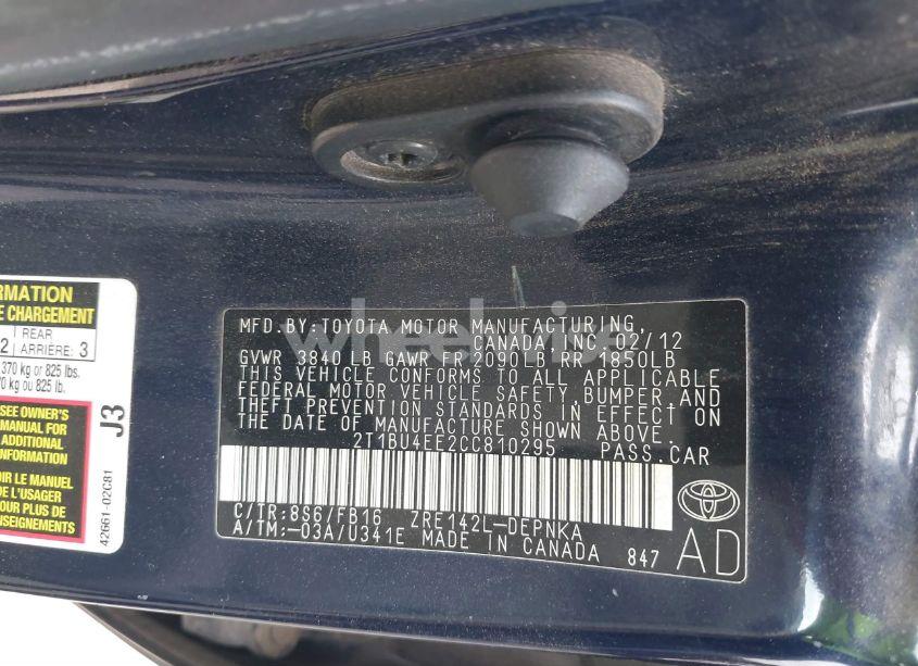 Photo 9 of 2012 Toyota Corolla LE (VIN 2T1BU4EE2CC810295)