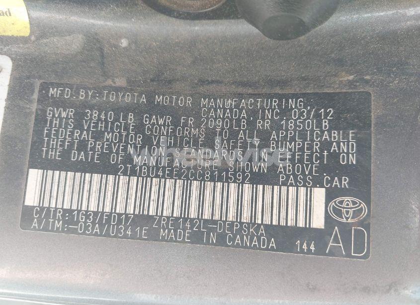 Photo 9 of 2012 Toyota Corolla S (VIN 2T1BU4EE2CC811592)