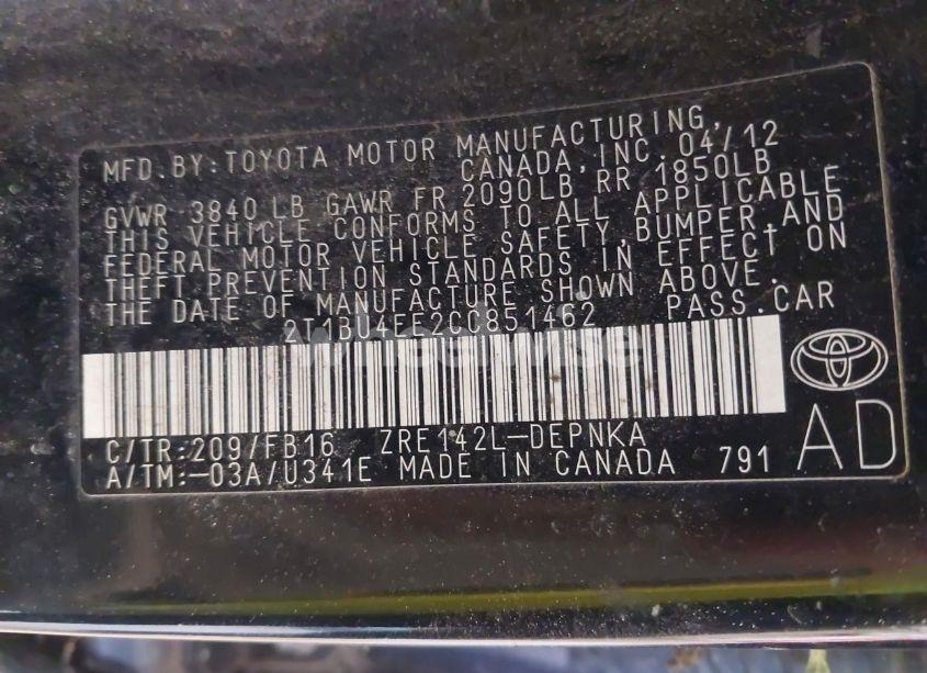 Photo 9 of 2012 Toyota Corolla LE (VIN 2T1BU4EE2CC851462)