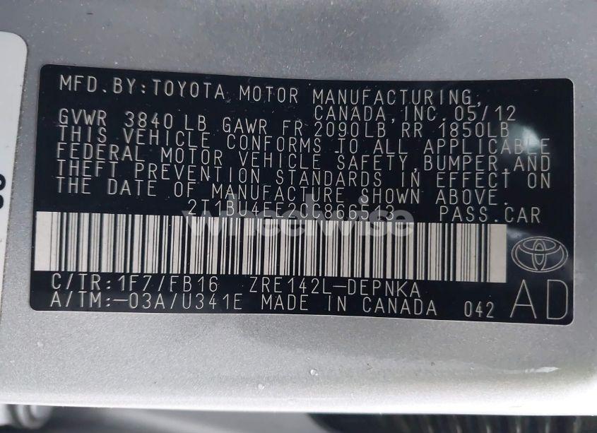 Photo 9 of 2012 Toyota Corolla LE (VIN 2T1BU4EE2CC866513)