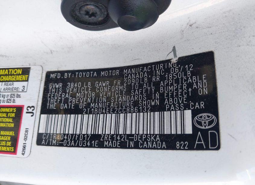 Photo 9 of 2012 Toyota Corolla S (VIN 2T1BU4EE2CC886132)