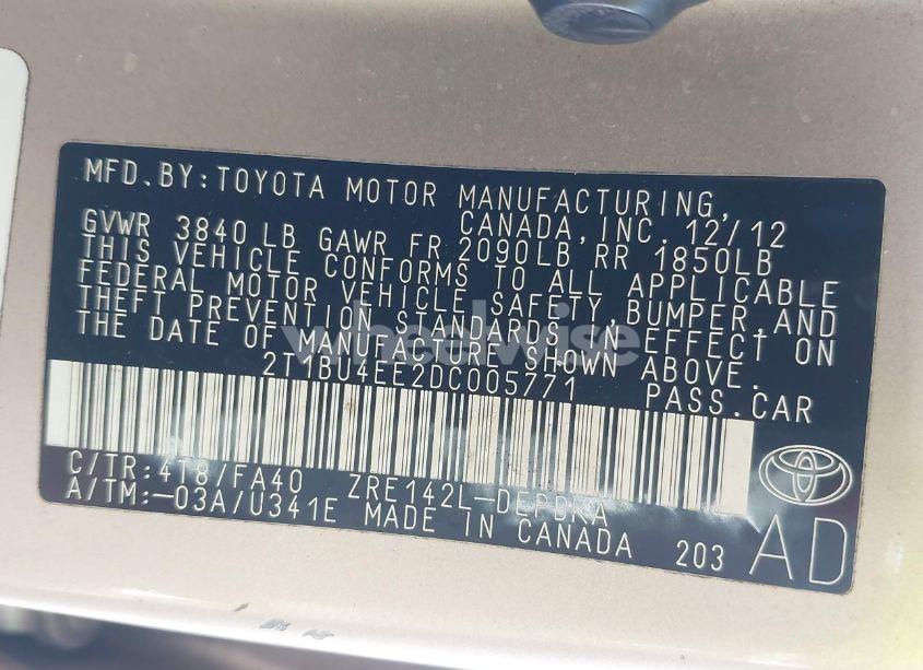 Photo 9 of 2013 Toyota Corolla L (VIN 2T1BU4EE2DC005771)