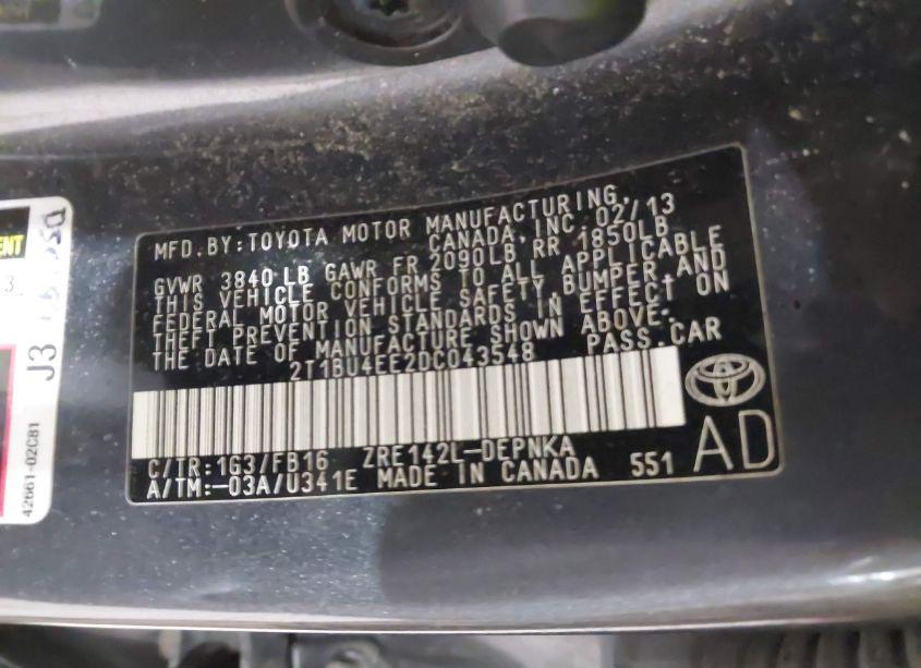 Photo 9 of 2013 Toyota Corolla LE (VIN 2T1BU4EE2DC043548)