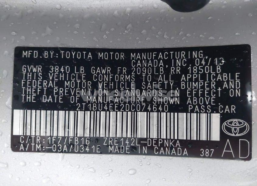 Photo 9 of 2013 Toyota Corolla LE (VIN 2T1BU4EE2DC074640)