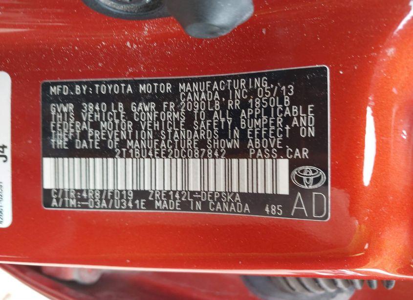 Photo 9 of 2013 Toyota Corolla S SPECIAL EDITION (VIN 2T1BU4EE2DC087842)