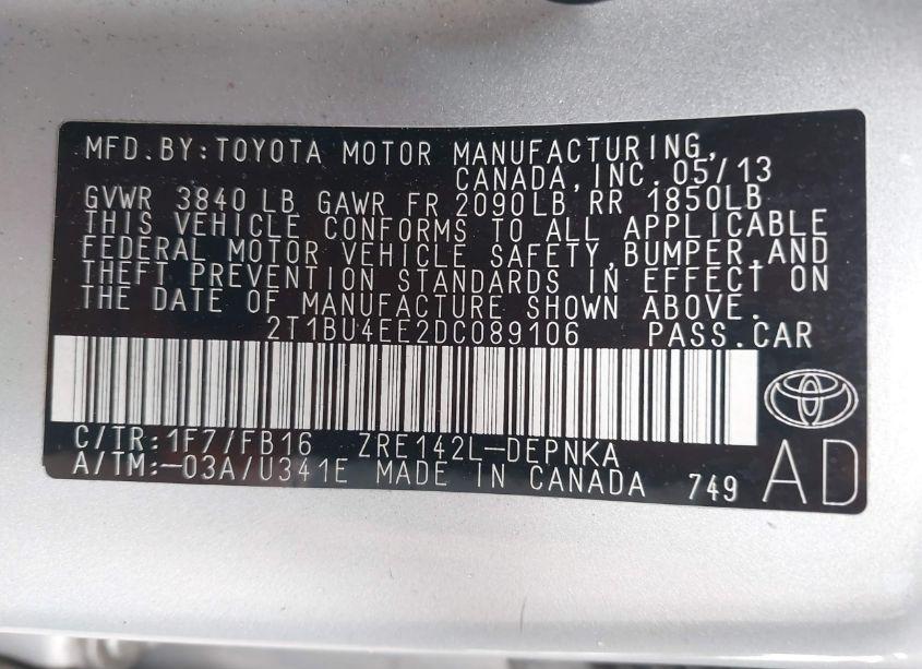 Photo 9 of 2013 Toyota Corolla LE (VIN 2T1BU4EE2DC089106)