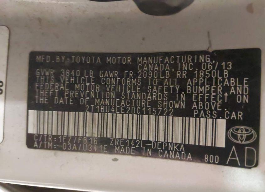 Photo 9 of 2013 Toyota Corolla LE (VIN 2T1BU4EE2DC115722)