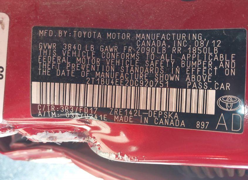 Photo 9 of 2013 Toyota Corolla S (VIN 2T1BU4EE2DC920751)