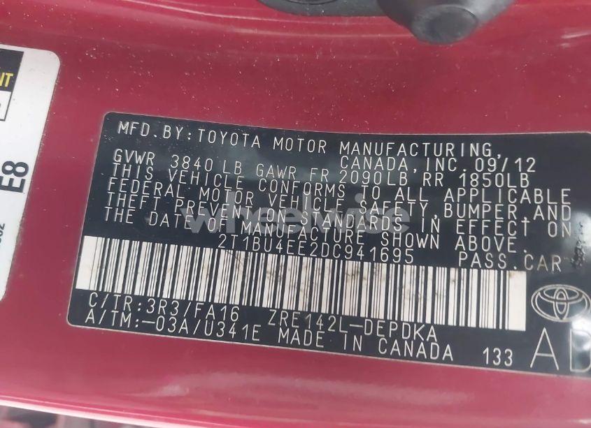 Photo 9 of 2013 Toyota Corolla L (VIN 2T1BU4EE2DC941695)